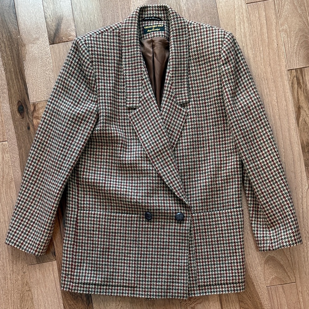 Vintage 100% wool blazer Sezane Madewell houndstooth 80s 90s jacket M 8 10